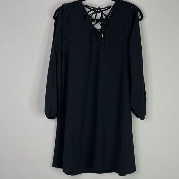 New KAARI Blue Cold Shoulder Lace Up Long Sleeve Dress Women's Size XS - Picture 9 of 10